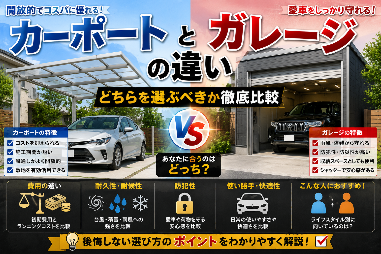 カーポートとガレージの違い-どちらを選ぶべきか徹底比較