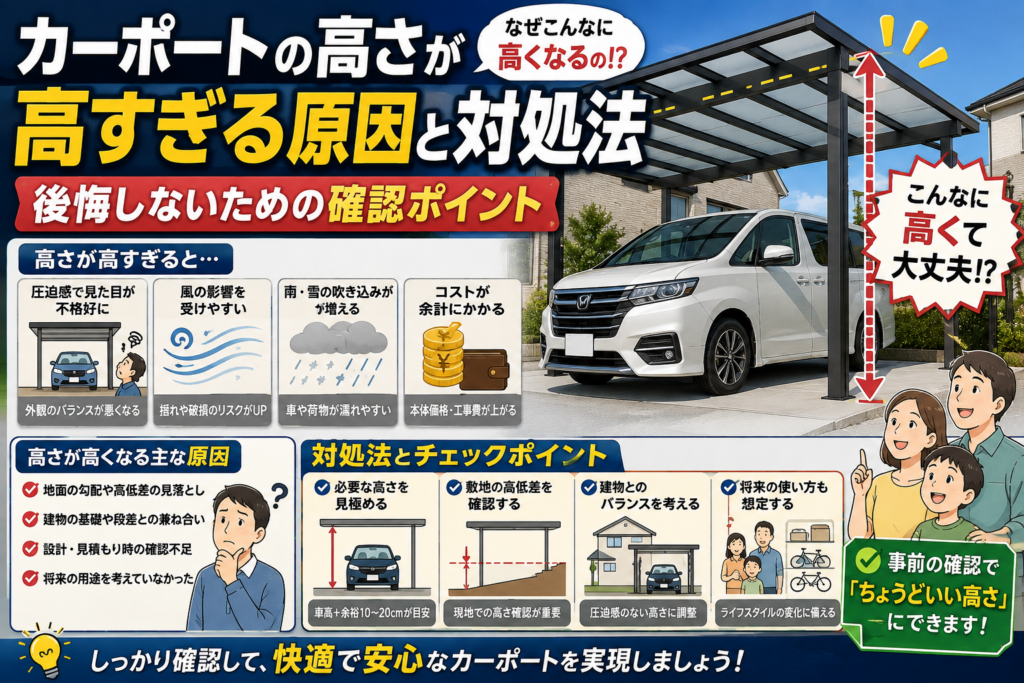 カーポートの高さが高すぎる原因と対処法