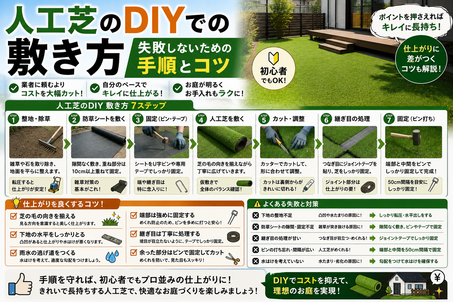 人工芝のDIYでの敷き方-失敗しないための手順とコツ