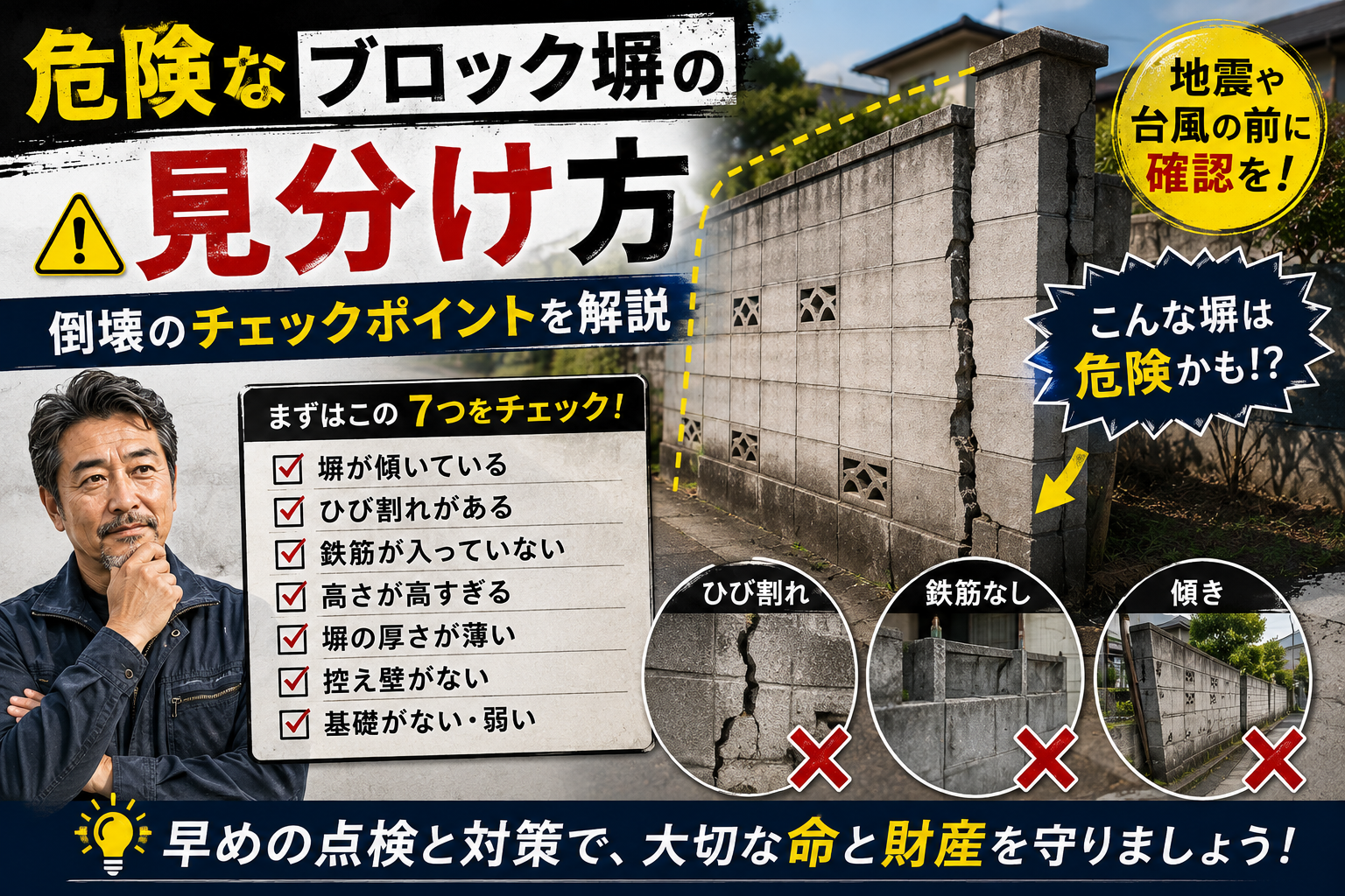 危険なブロック塀の見分け方倒壊のチェックポイントを解説