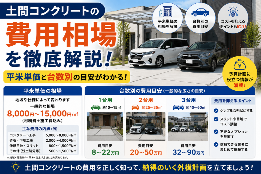 土間コンクリートの費用相場、平米単価と台数別の目安を解説