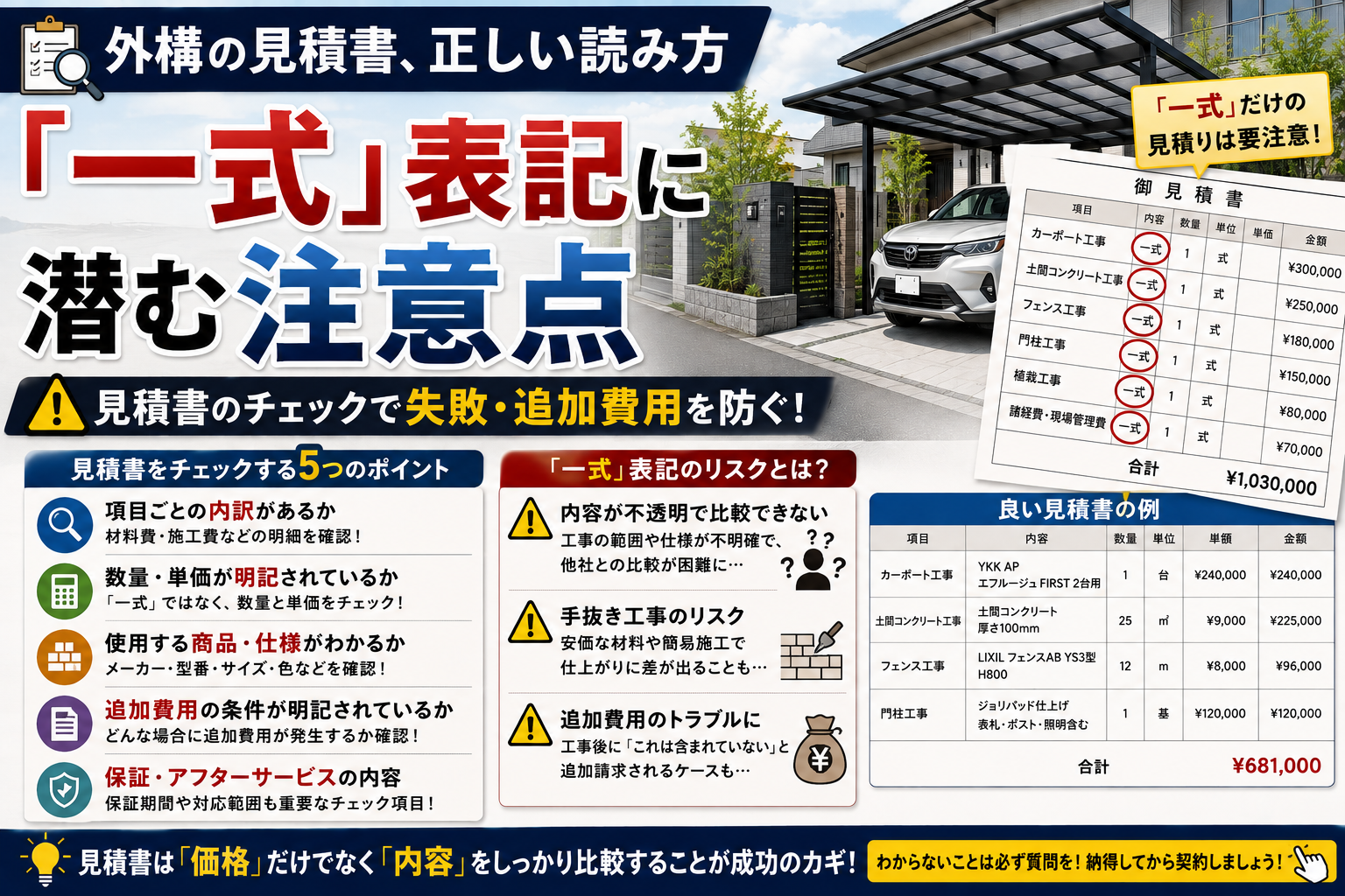 外構の見積書、正しい読み方「一式」表記に潜む注意点