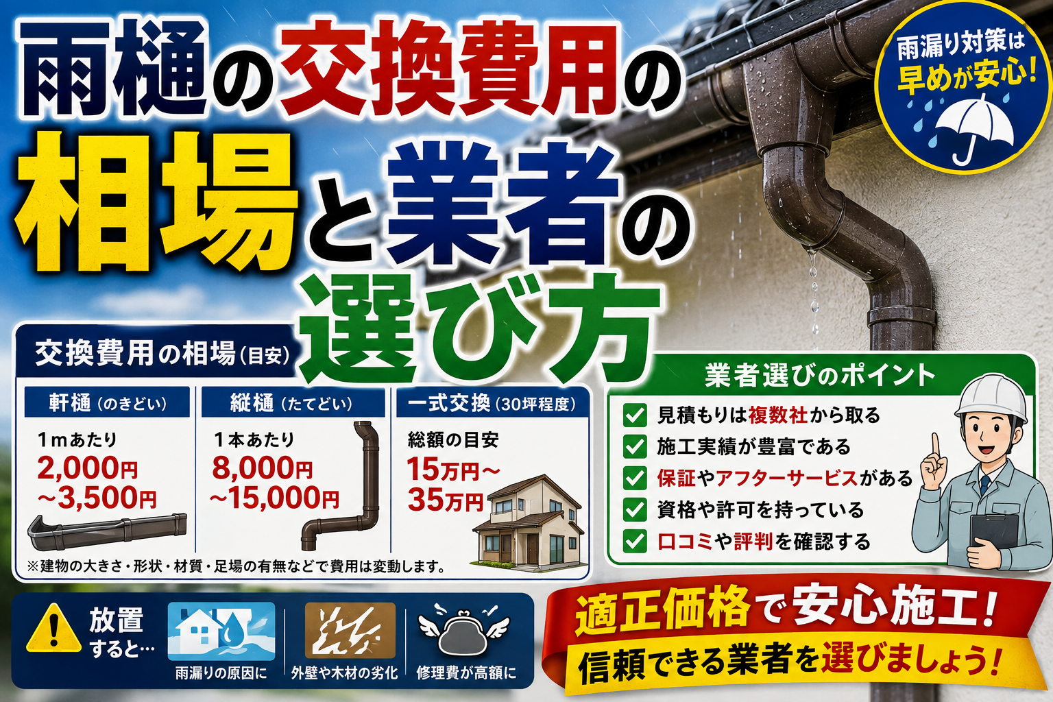 雨樋の交換費用の相場と業者の選び方